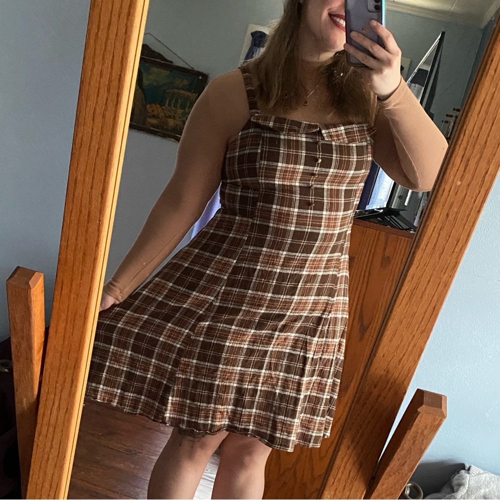 Allegra K Brown Plaid Dress